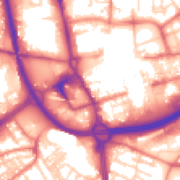 Daytime road noise heatmap for OL8 1DP