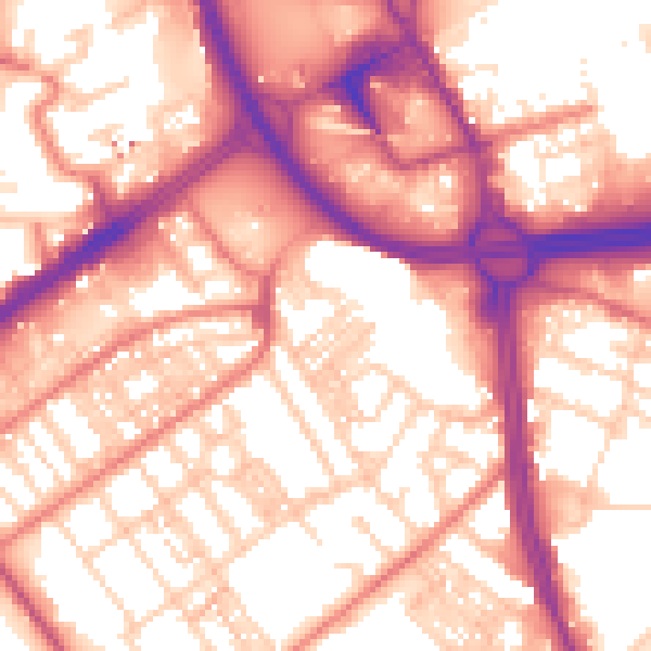 Daytime road noise heatmap for OL8 1ED