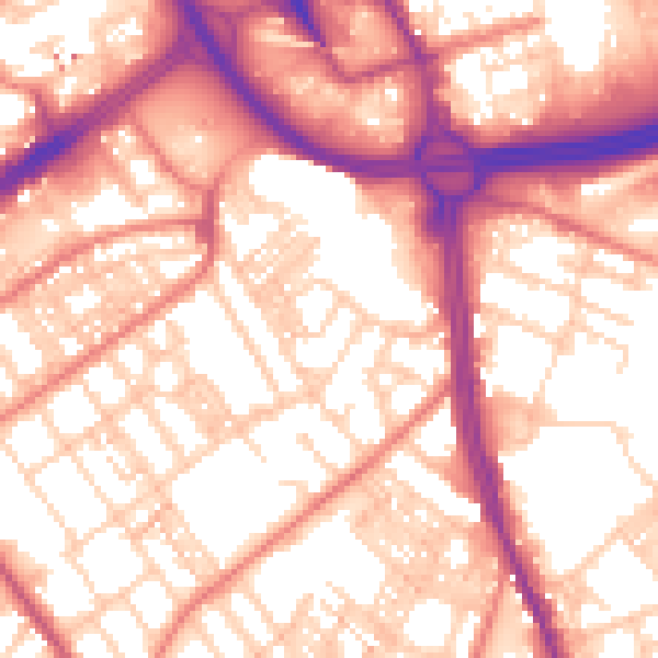 Daytime road noise heatmap for OL8 1EJ