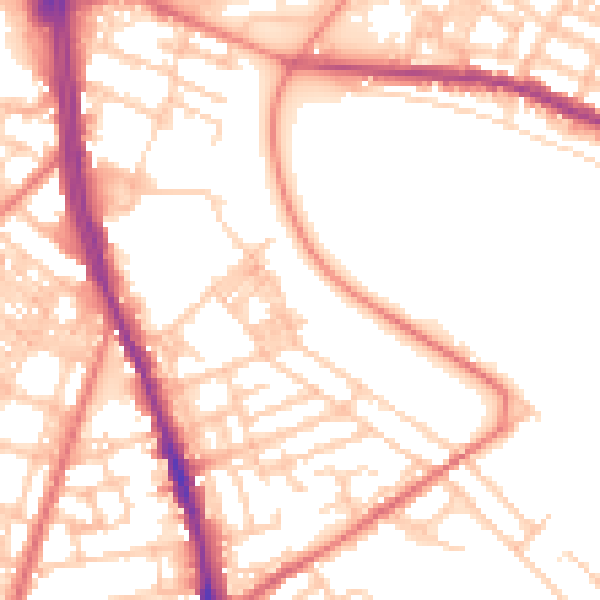 Daytime road noise heatmap for OL8 1PU