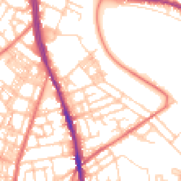 Daytime road noise heatmap for OL8 1XN