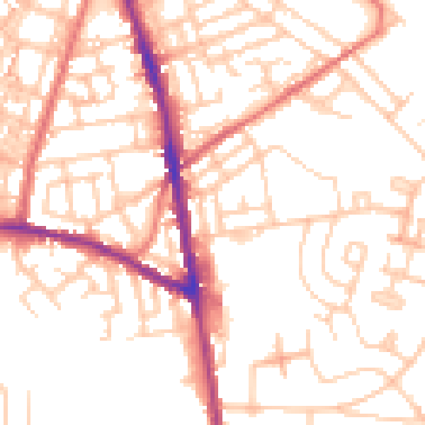 Daytime road noise heatmap for OL8 2AJ