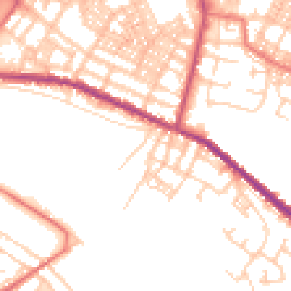 Daytime road noise heatmap for OL8 2BG