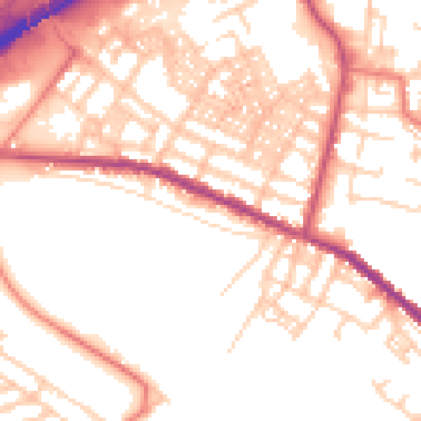 Daytime road noise heatmap for OL8 2BN