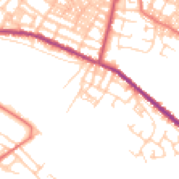 Daytime road noise heatmap for OL8 2BY
