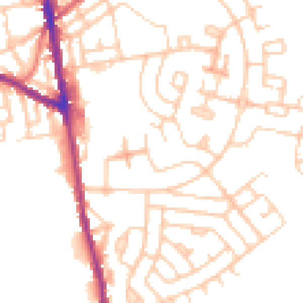 Daytime road noise heatmap for OL8 2NL