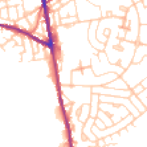 Daytime road noise heatmap for OL8 2NQ