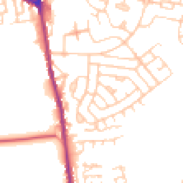Daytime road noise heatmap for OL8 2SQ