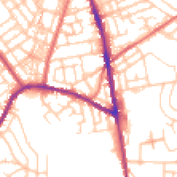 Daytime road noise heatmap for OL8 3DZ