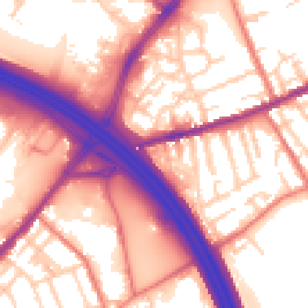 Daytime road noise heatmap for OL8 3QQ