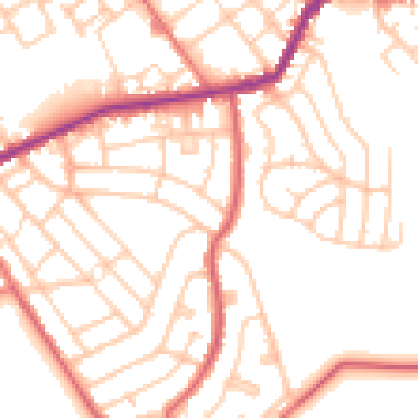 Daytime road noise heatmap for OL8 3UE