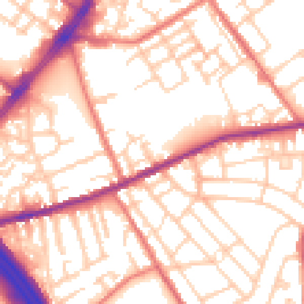 Daytime road noise heatmap for OL8 3UW