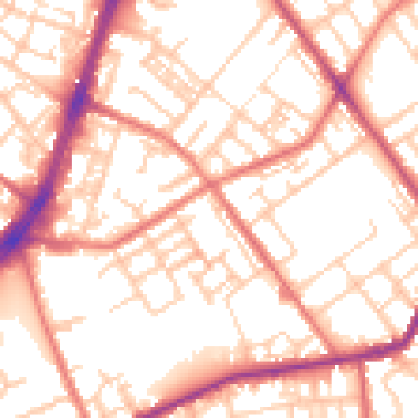 Daytime road noise heatmap for OL8 4NE