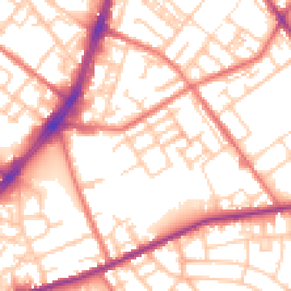 Daytime road noise heatmap for OL8 4NU