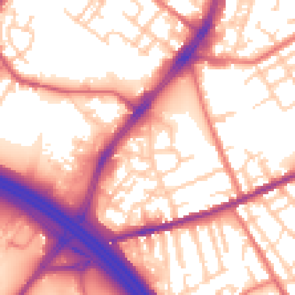 Daytime road noise heatmap for OL8 4QE