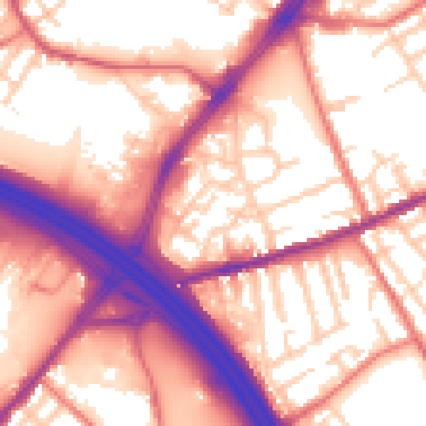 Daytime road noise heatmap for OL8 4SG