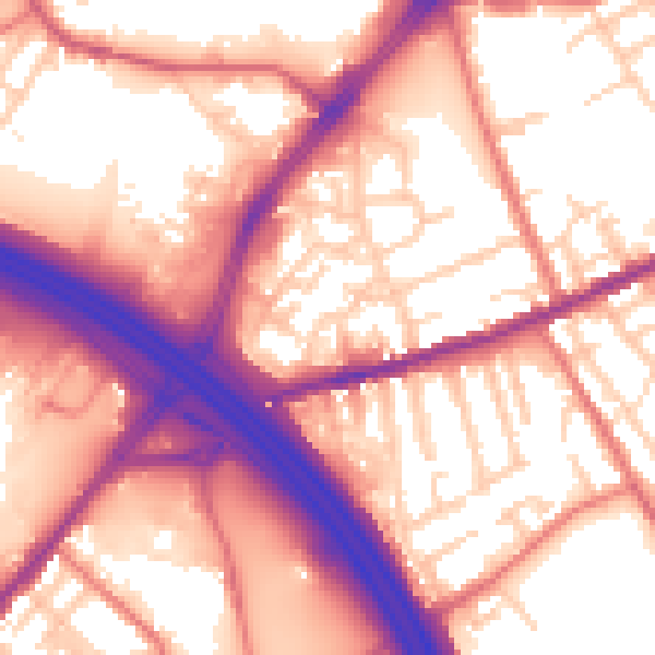 Daytime road noise heatmap for OL8 4SH