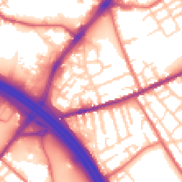 Daytime road noise heatmap for OL8 4SU