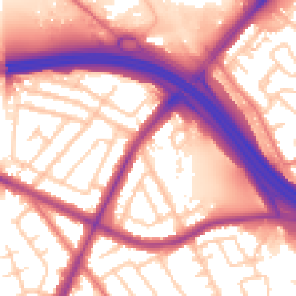 Daytime road noise heatmap for OL9 8ED