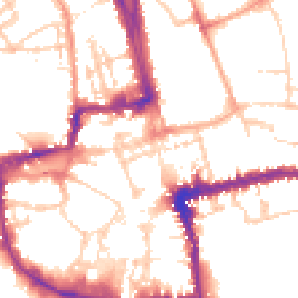 Daytime road noise heatmap for OX1 2DU