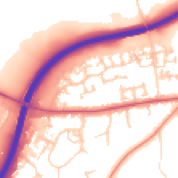 Daytime road noise heatmap for OX2 9SG