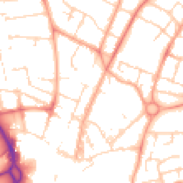 Daytime road noise heatmap for PE1 1SB