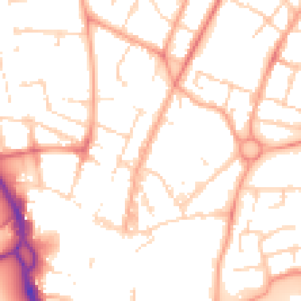 Daytime road noise heatmap for PE1 1SQ