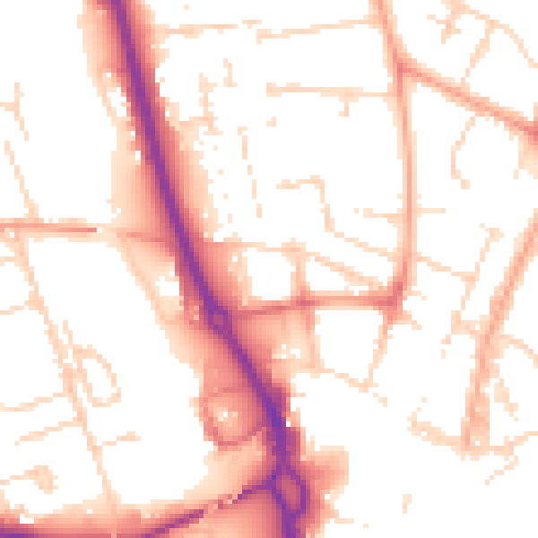 Daytime road noise heatmap for PE1 2EE