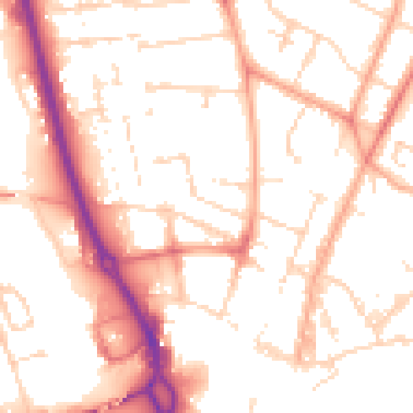 Daytime road noise heatmap for PE1 2EJ