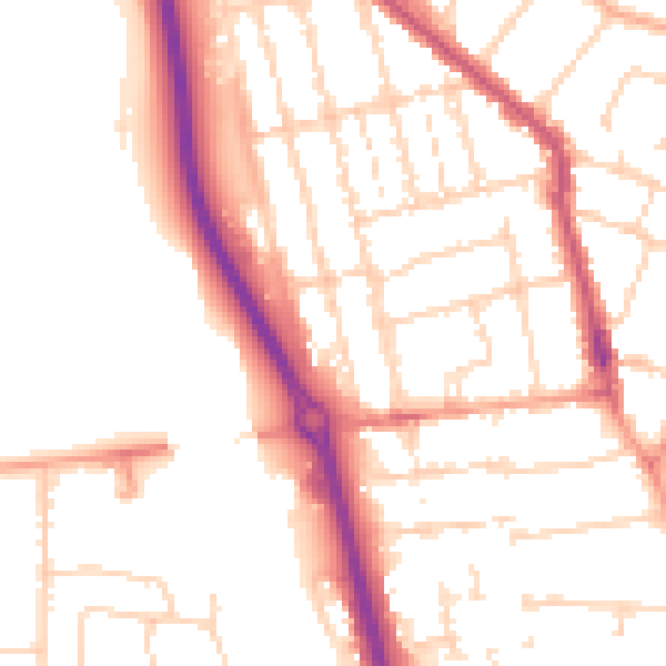 Daytime road noise heatmap for PE1 2LB