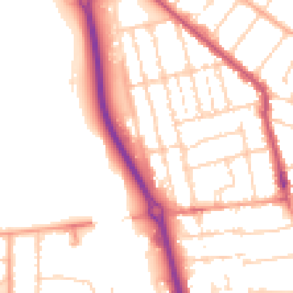 Daytime road noise heatmap for PE1 2LD