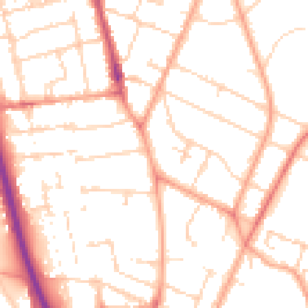 Daytime road noise heatmap for PE1 2PW