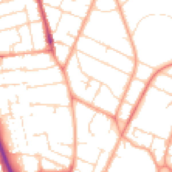 Daytime road noise heatmap for PE1 2PY