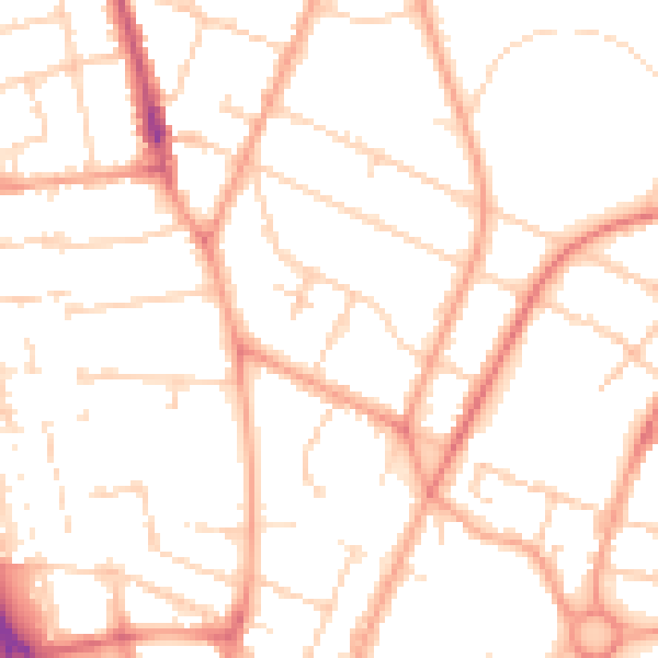 Daytime road noise heatmap for PE1 2QG
