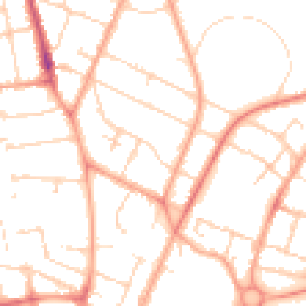 Daytime road noise heatmap for PE1 2QQ