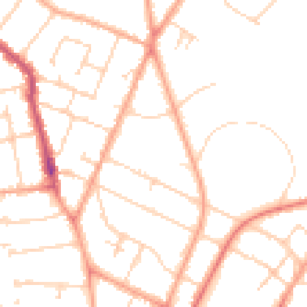 Daytime road noise heatmap for PE1 2QT