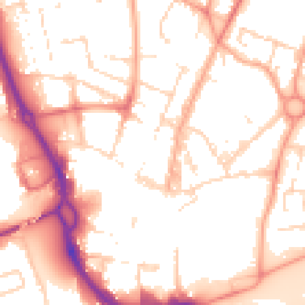 Daytime road noise heatmap for PE1 2TD