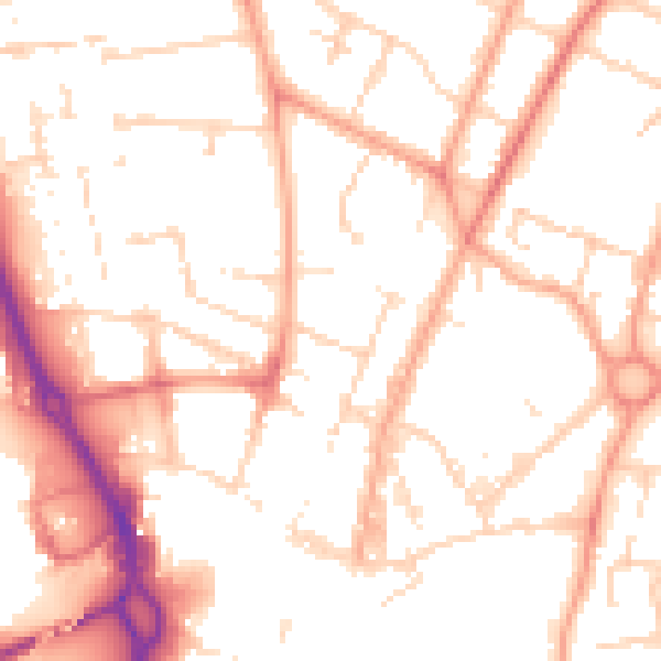 Daytime road noise heatmap for PE1 2TL