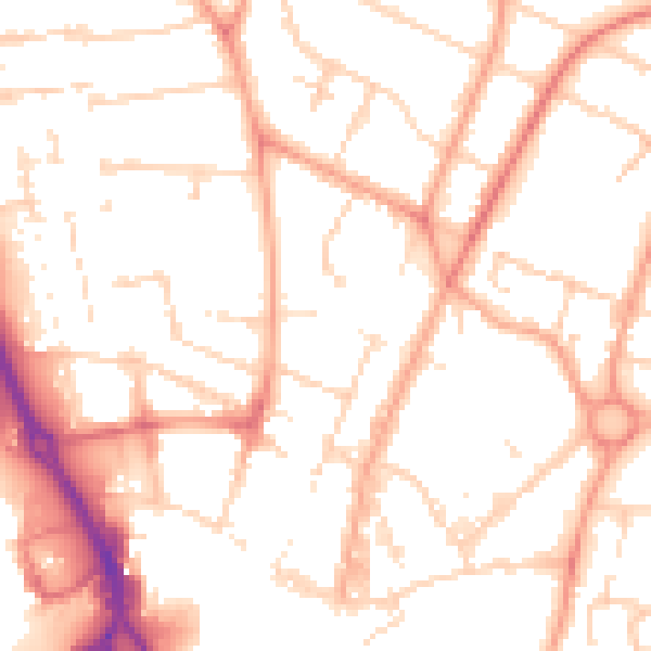 Daytime road noise heatmap for PE1 2TP
