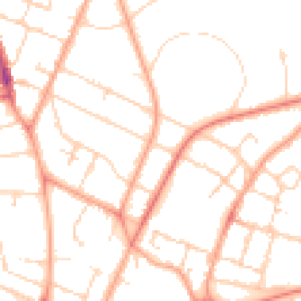 Daytime road noise heatmap for PE1 2UY