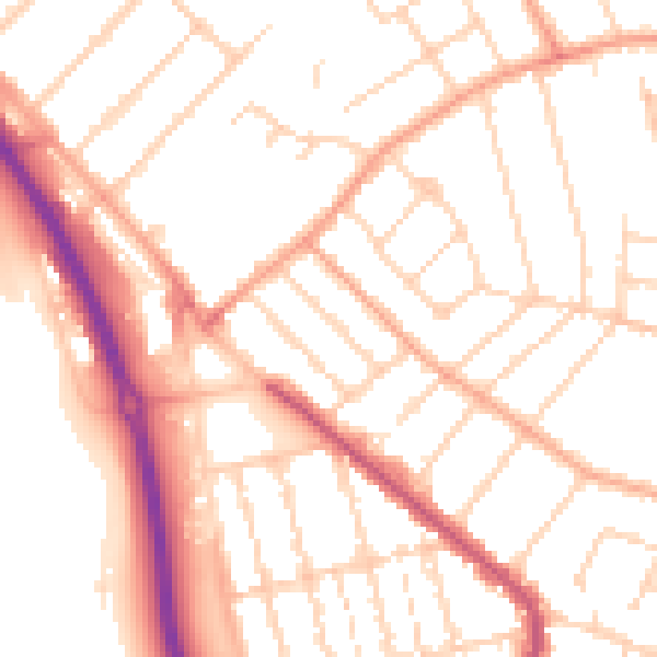 Daytime road noise heatmap for PE1 3BT