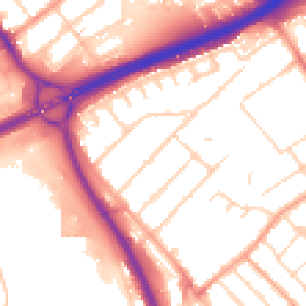 Daytime road noise heatmap for PE1 3HX