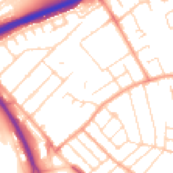 Daytime road noise heatmap for PE1 3JJ