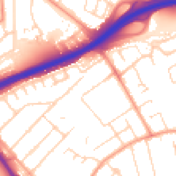 Daytime road noise heatmap for PE1 3JN