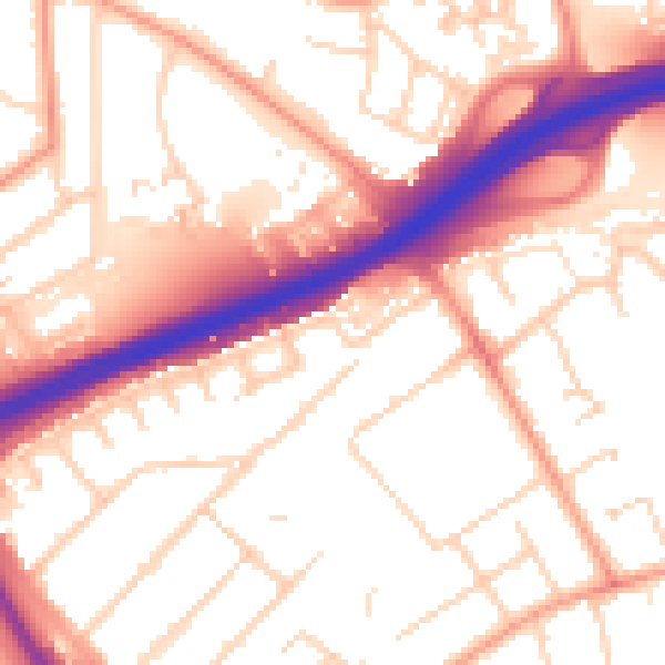 Daytime road noise heatmap for PE1 3LH