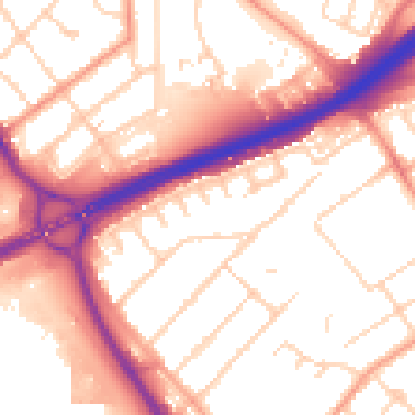 Daytime road noise heatmap for PE1 3LZ