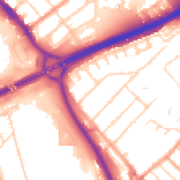 Daytime road noise heatmap for PE1 3NG