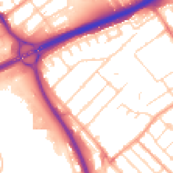 Daytime road noise heatmap for PE1 3NJ