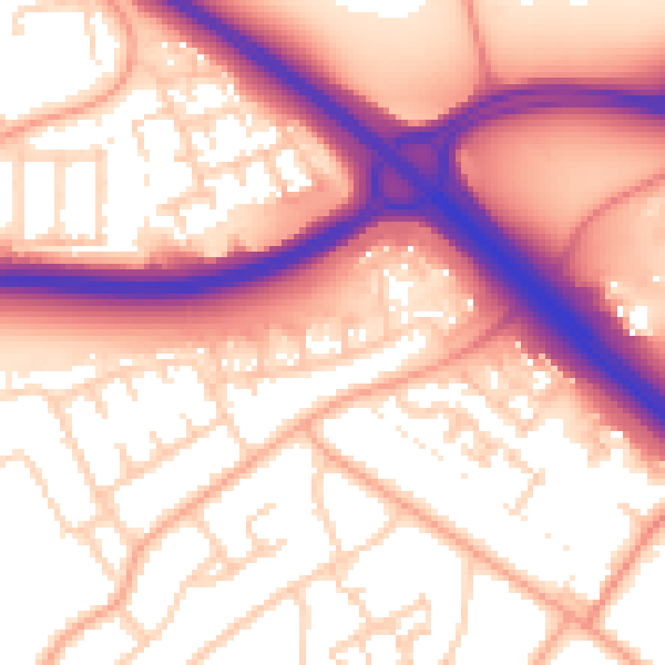 Daytime road noise heatmap for PE1 3UD