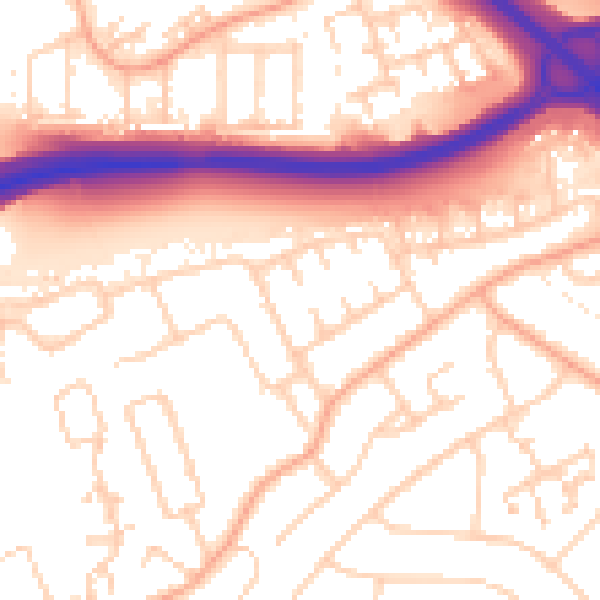 Daytime road noise heatmap for PE1 3XA